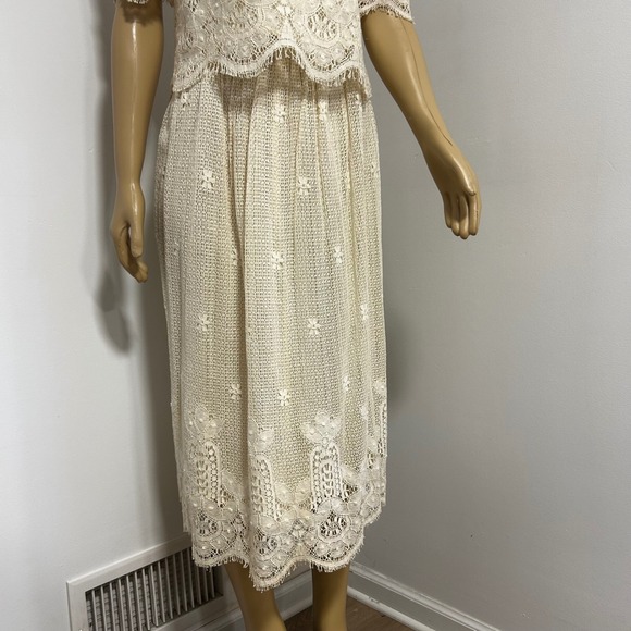Vintage Chenelli New York Paris Lace 2 Piece Set Top Skirt Cream Cotton Small - Picture 11 of 16
